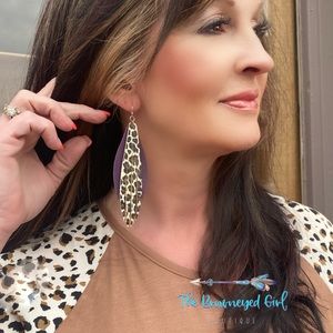 Leather Leopard Layered Earrings Purple